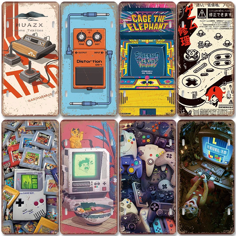 Retro Gaming For Tv - Vintage Metalowy Znak Gamingowy Retro Konsola