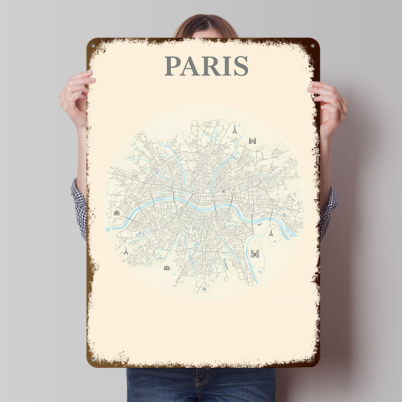 Retro Gaming Paris - Mapa Paryża Plakat z Blachy, Personalizowana